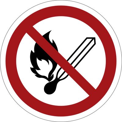 Verbotszeichen Keine offene Flamme; Feuer, offene Zündquelle und Rauchen verboten