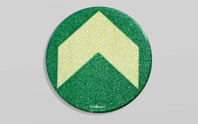 EverGlow® Bodenmarkierung (Ronde) Ø 125mm, weiss/grün mit Richtungspfeil, selbstklebend