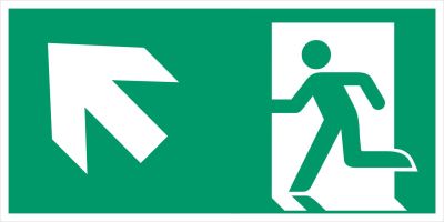 Rettungszeichen Rettungsweg(abwärts)+Pfeil links-aufwärts