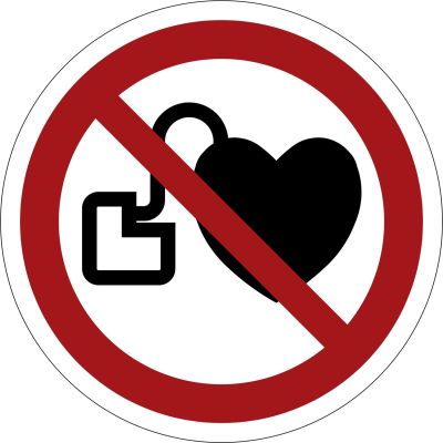 Verbotszeichen Kein Zutritt für Personen mit Herzschrittmachern oder implantierten Defibrillatoren