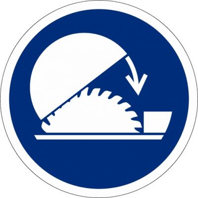 Gebotszeichen Schutzhaube der Tischkreissäge benutzen