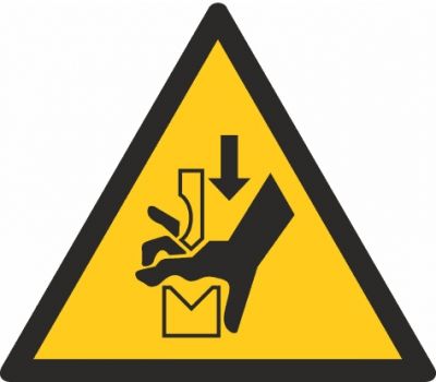 Warnzeichen Warnung vor Quetschgefahr der Hand zwischen den Werkzeugen einer Presse