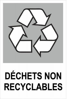 Recycling-Aufkleber DÉCHETS NON RECYCLABLES, 500 x 350 mm, Kunststofffolie