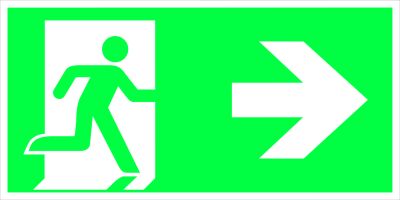 EverGlow® Fluchtweghinweis, rechts-weisend, 75 x 150 mm, nicht nachleuchtend, grün, transparent, selbstklebend, zum Aufkleben auf die Leitstreifen
