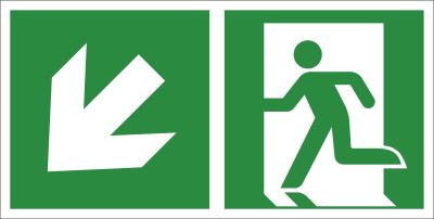 Rettungszeichen Rettungsweg(abwärts) + Pfeil links-abwärts