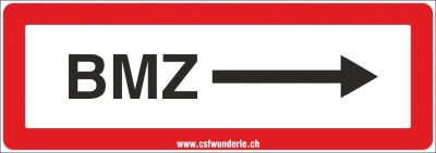 Feuerwehrschild BMZ mit Pfeil nach rechts (BSZ)