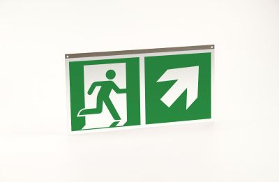 Rettungszeichen Rettungsweg(aufwärts)+Pfeil rechts-aufwärts