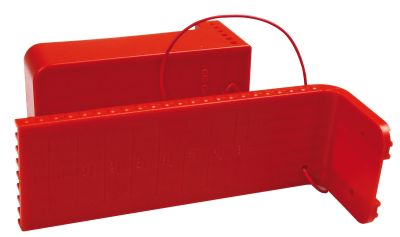 GfS DEXCON Auslösewinkel für Druckstangen, Kunststoff rot, horizontal von 55-130mm verstellbar, zur Montage oberhalb der Druckstange inkl. Sicherungsband