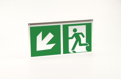 Rettungszeichen Rettungsweg(abwärts) + Pfeil links-abwärts