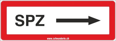 Feuerwehrschild SPZ mit Pfeil nach rechts (SZ)